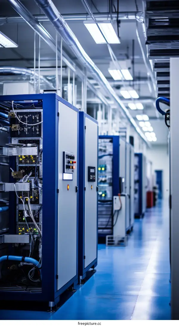 The interior of a power plant with electrical cabinets