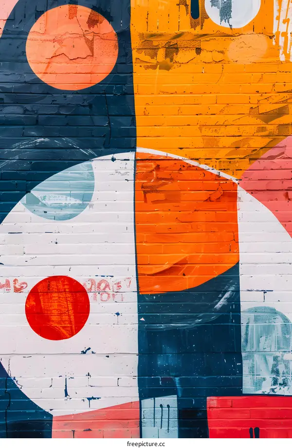 Colorful Abstract Geometric Shapes Graffiti Mural on Brick Wall