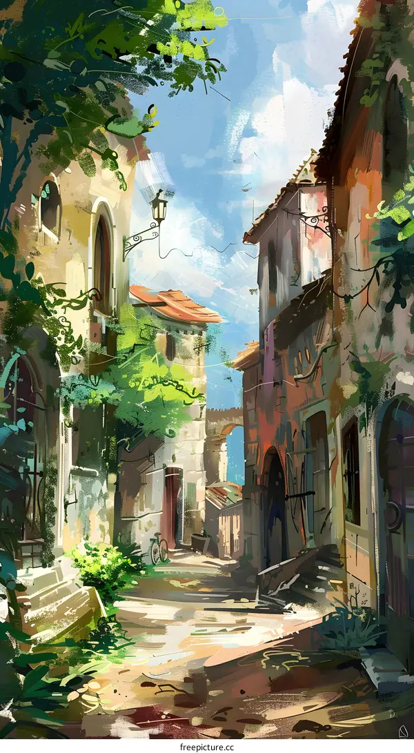 Digital Painting of an Old European Alleyway