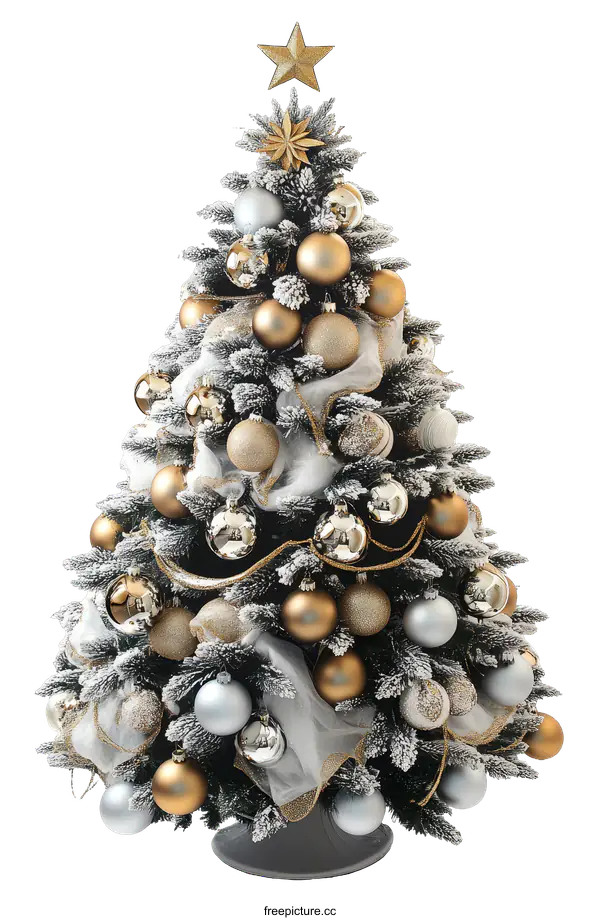 [Transparent Background PNG]Festive Silver and Gold Christmas Tree Decor