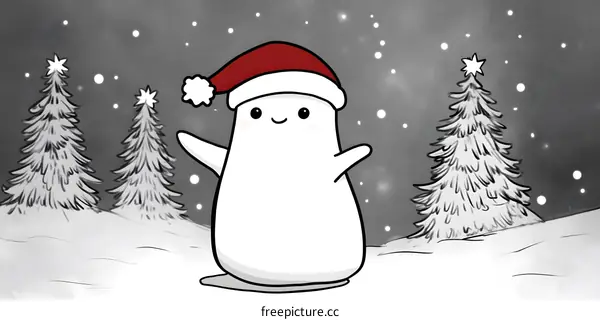 Cute Christmas Snowman Illustration With Santa Hat