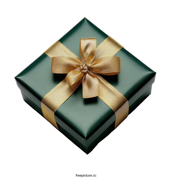 [Transparent Background PNG]Dark Green Gift Box with Golden Ribbon