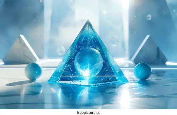 Blue Crystal Pyramid with Orbs