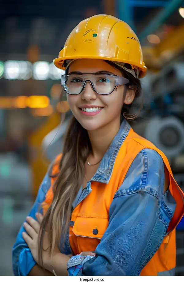 Confident Female Engineer in Factory Setting