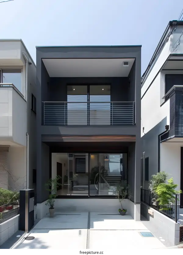 Modern Two Storey House With Balcony And Large Windows