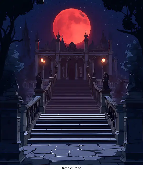 Red Moon Above The Grand Staircase