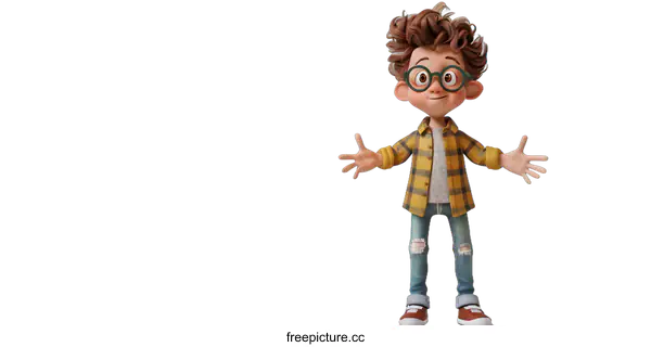 [Transparent Background PNG]Cartoon Boy with Glasses and Plaid Shirt