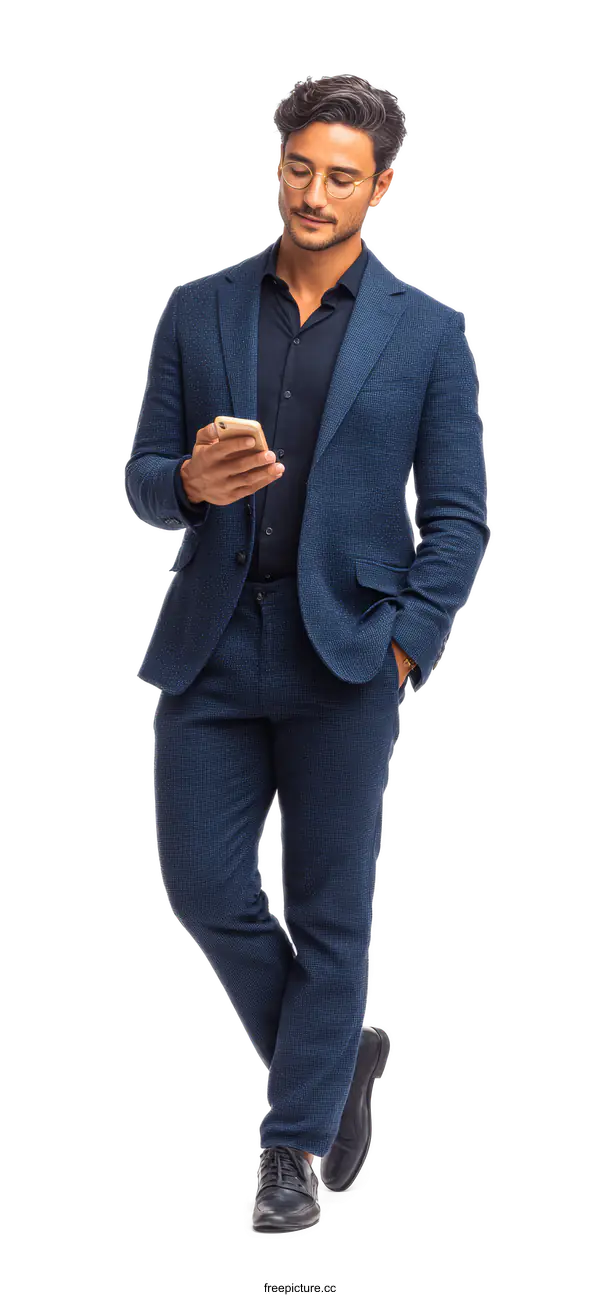 [Transparent Background PNG]Businessman Using Smartphone in Formal Suit