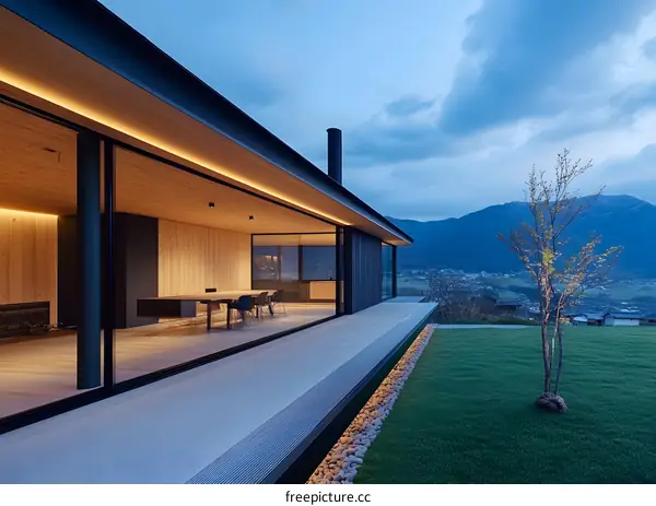 Modern House With Mountain View and Glass Sliding Doors