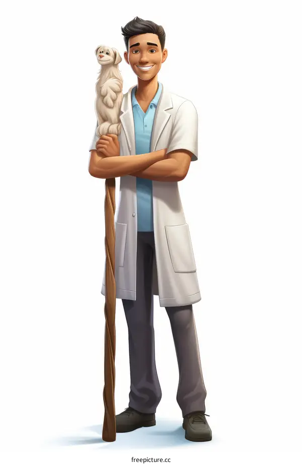 Illustration of a veterinarian with a dog