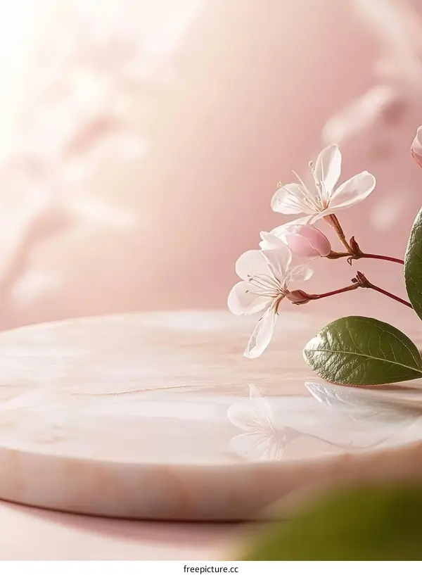 Delicate Spring Blossom Display on Marble Tray