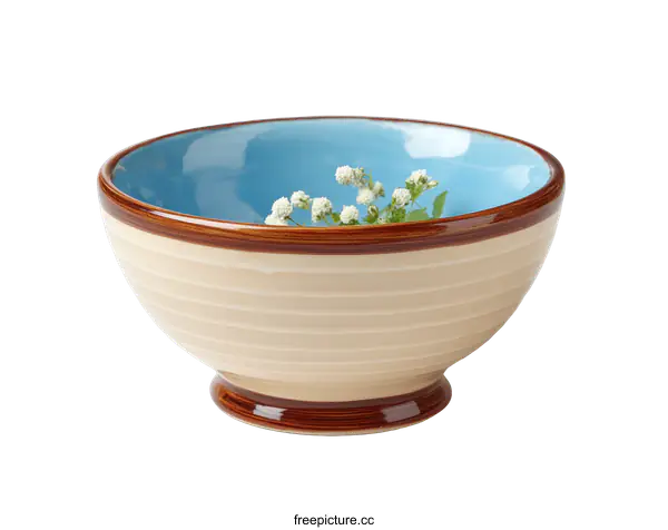 [Transparent Background PNG]Cream Ceramic Bowl with Light Blue Interior