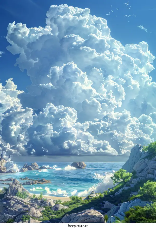 Stunning Coastal Cloudscape: A Picturesque Beach Scene