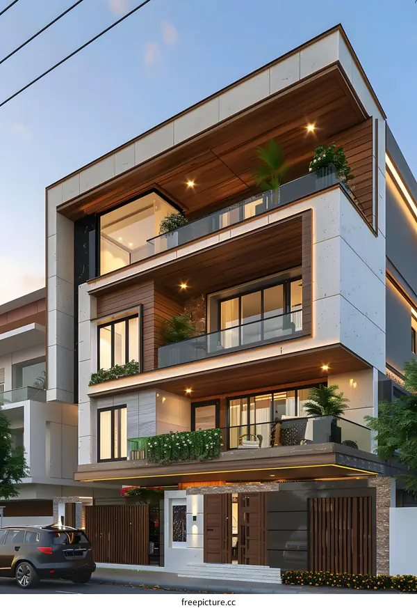 The exterior design of a modern residential building