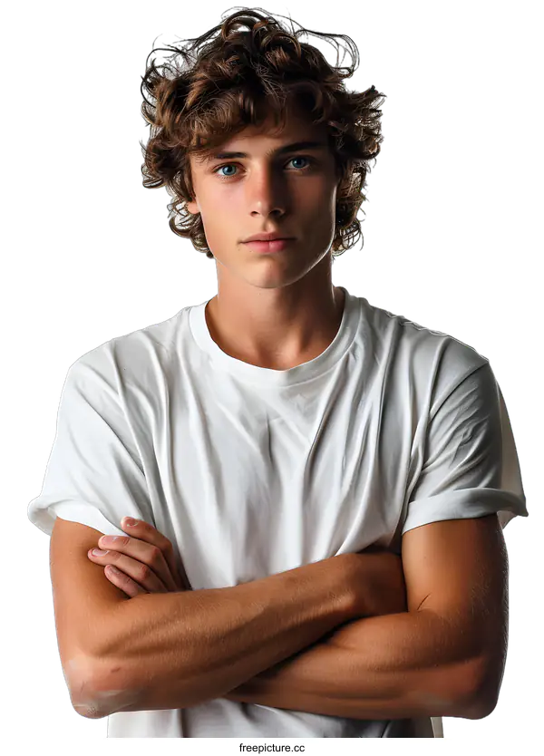 [Transparent Background PNG]Portrait of a Young Man with Curly Hair