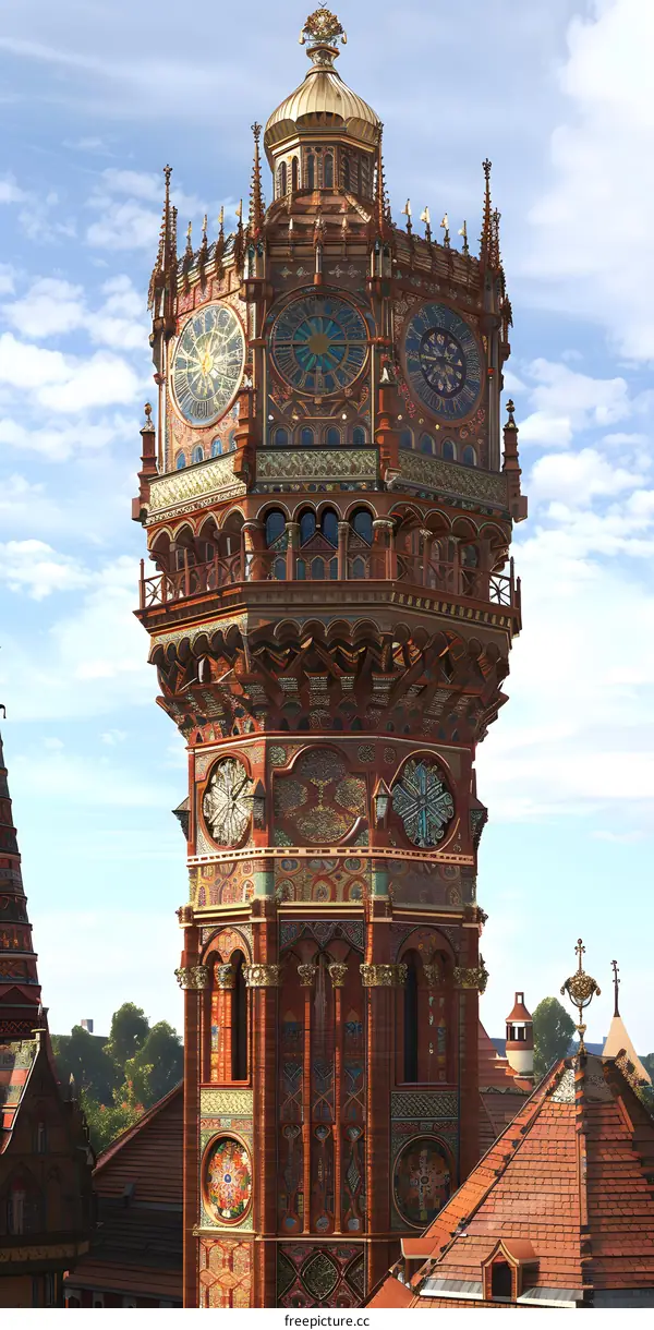 Ornate Brick Clock Tower in Europe