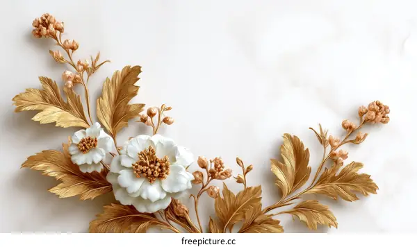 Golden Floral Design on a Beige Background