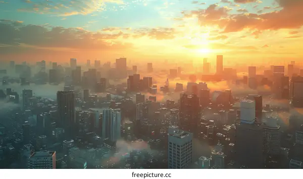 Sunrise over a Futuristic Cityscape