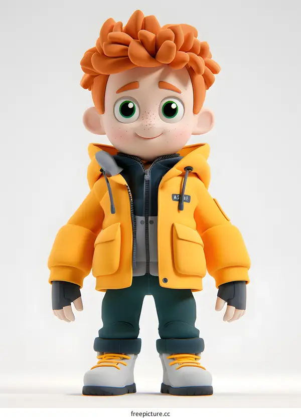 3D illustration of a boy in a yellow jacket