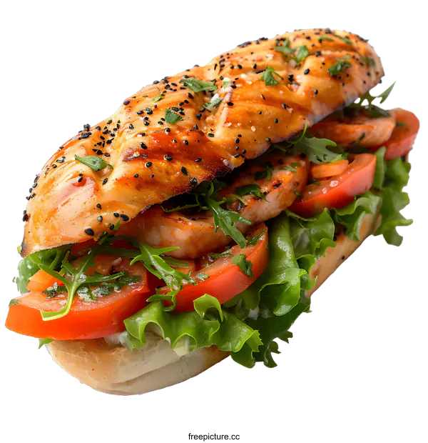 [Transparent Background PNG]Grilled Salmon Sandwich on White Background