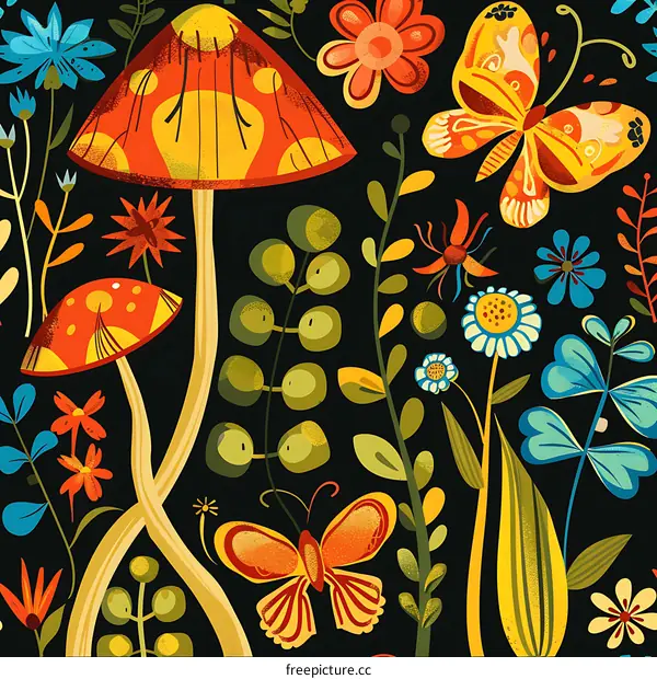 Colorful Floral and Butterfly Seamless Pattern