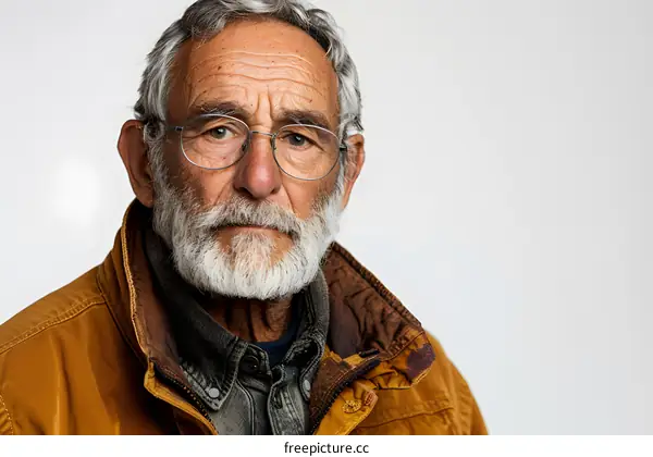 Portrait of a Senior Man with a White Beard and Glasses