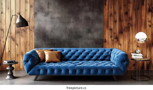 Modern Living Room Interior Design with Blue Sofa