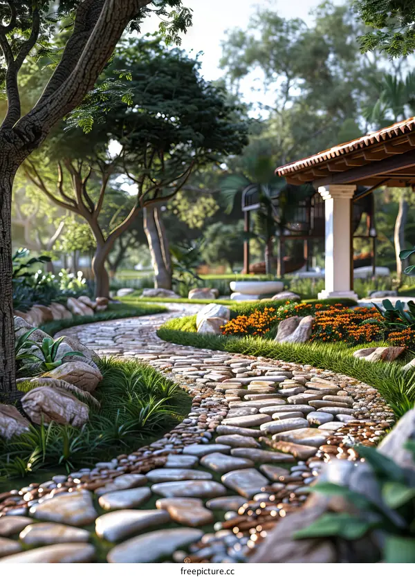 Tropical Garden Stone Pathway