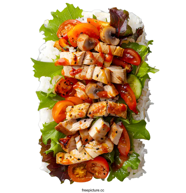 [Transparent Background PNG]Grilled Chicken Salad with Rice and Vegetables