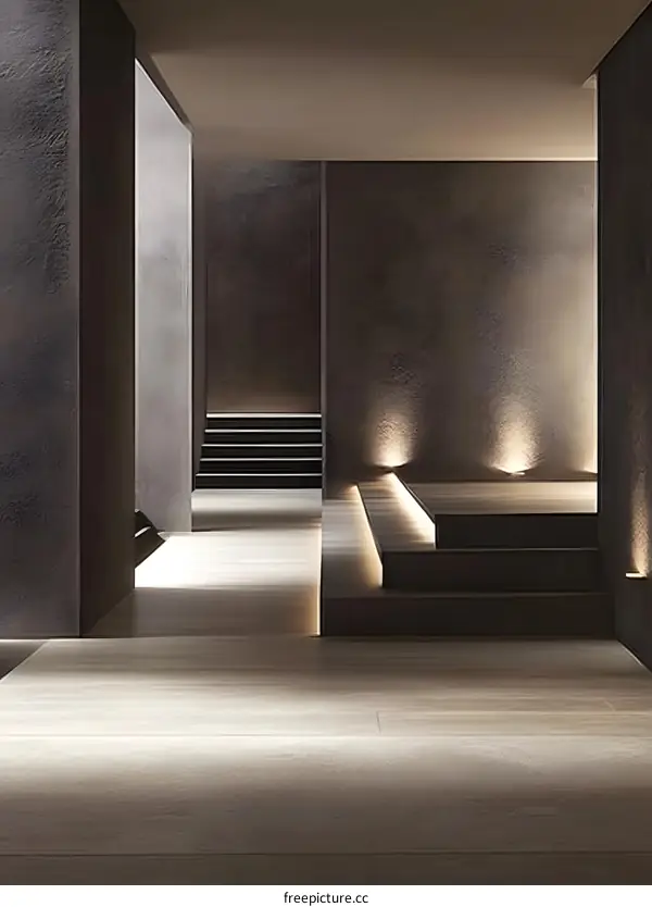 Modern Minimalist Interior Design With Concrete Walls and Steps
