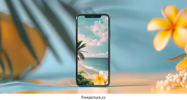 Smartphone Display Showing Tropical Beach Wallpaper