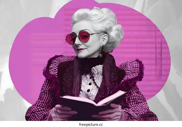 Elegant Senior Woman Reading a Book in Vintage Style