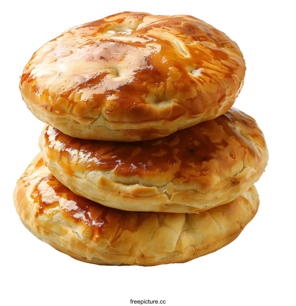 [Transparent Background PNG]Three baked round pies stacked on top of each other