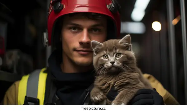 Firefighter Rescues Kitten from Burning Building