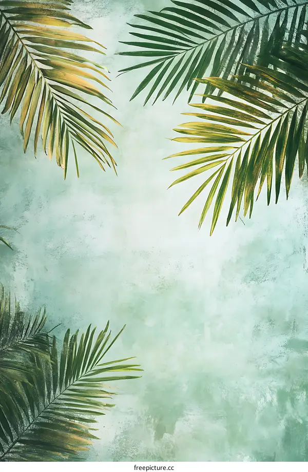 Green Palm Leaves on a Turquoise Background