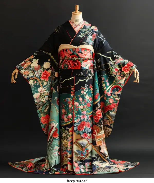 Elegant Maiko in Black Furisode Kimono