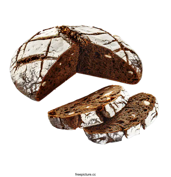 [Transparent Background PNG]Freshly Baked Sliced Loaf of Dark Rye Bread with Seeds