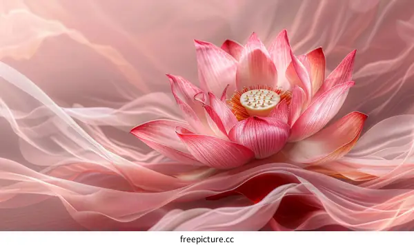 Pink lotus flower in full bloom with pink fabric background