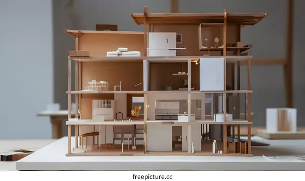 Modern House Architectural Model Made of Wood
