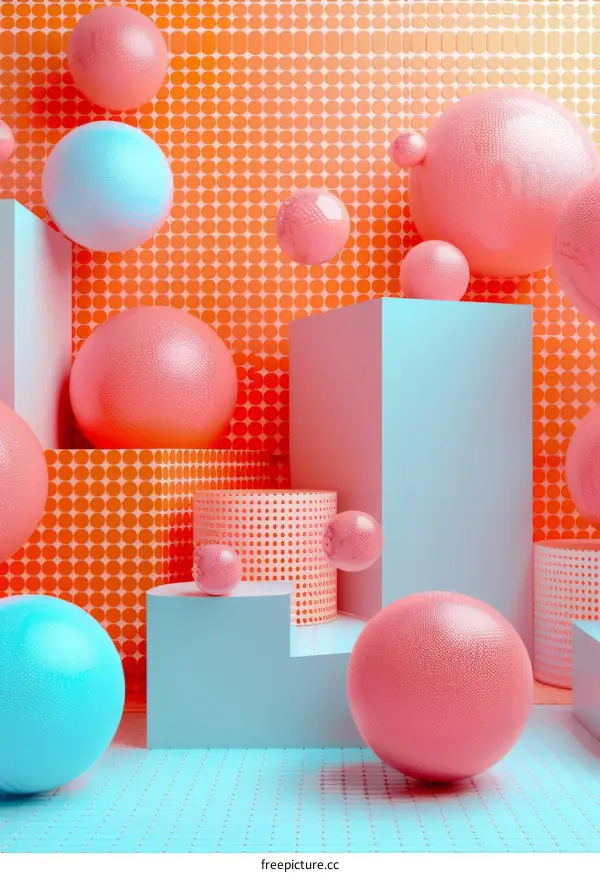 Pink and blue balls on a polka dot background