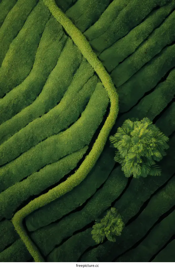 Aerial View of Lush Green Tea Plantation