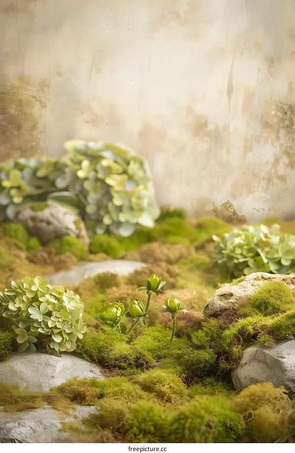 Green Moss and Plants on Stone Surface