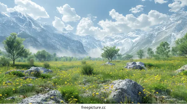 Mountain Meadow with Wildflowers