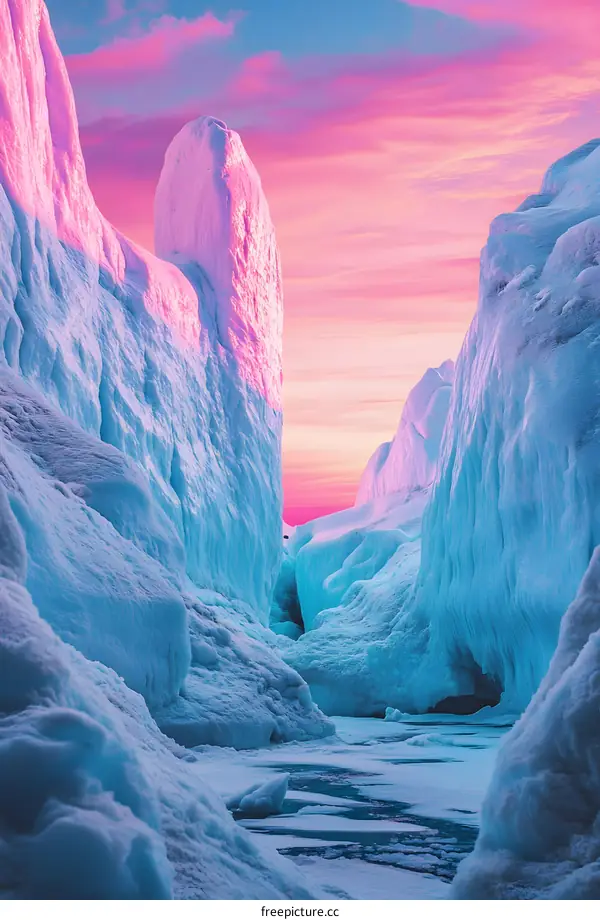 Ice Canyon With Pink Sunset
