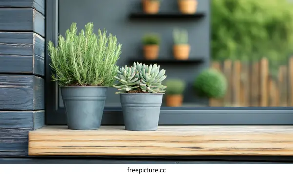 Potted Plants on a Wooden Sill
