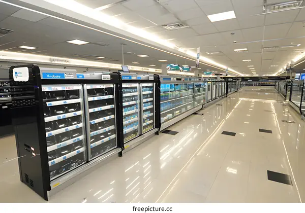 Refrigerated Display Cases in a Modern Grocery Store