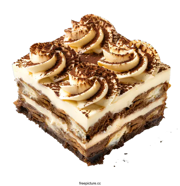 [Transparent Background PNG]Slice of Tiramisu Cake on White