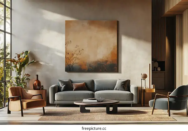 Modern Living Room Interior Design with Abstract Painting