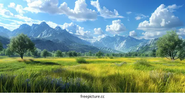 Serene Mountain Meadow Landscape with Rolling Hills