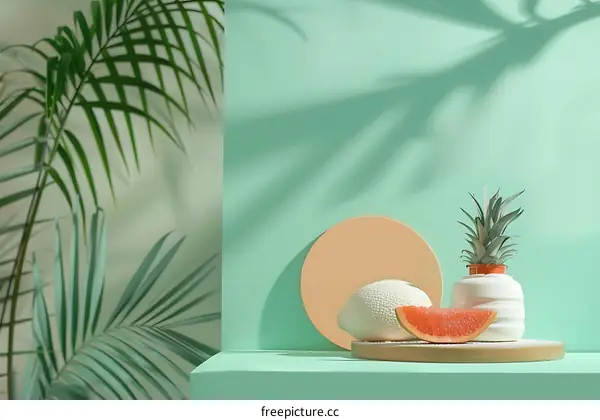 Minimalist Summer Still Life with Pineapple, Lemon, and Grapefruit